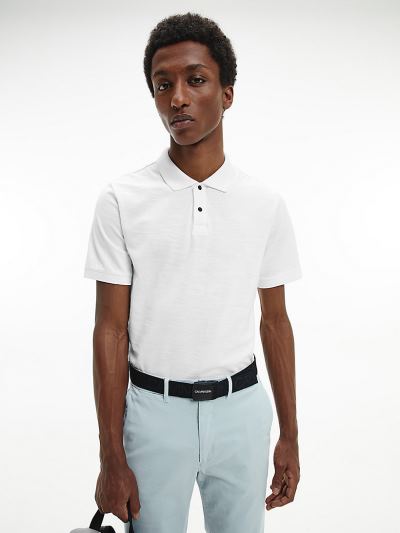 Calvin Klein Ruhák HU393038 | Calvin Klein Slim Textured Cotton Férfi Pólóing Világos Fehér